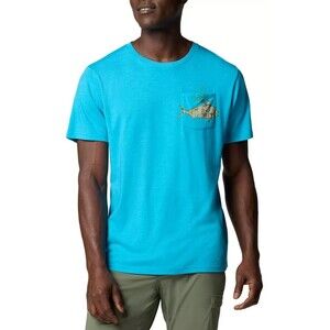 Columbia Men's Size S Wild Cast Pocket T Shirt.  Blue Omni Wick. OmniShade